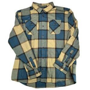 RVCA Mens Plaid Flannel Shirt Long Sleeve Regular Fit Blue Tan XXL